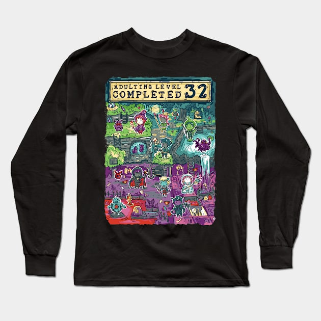 Adulting Level 32 Completed Birthday Gamer Long Sleeve T-Shirt by Norse Dog Studio